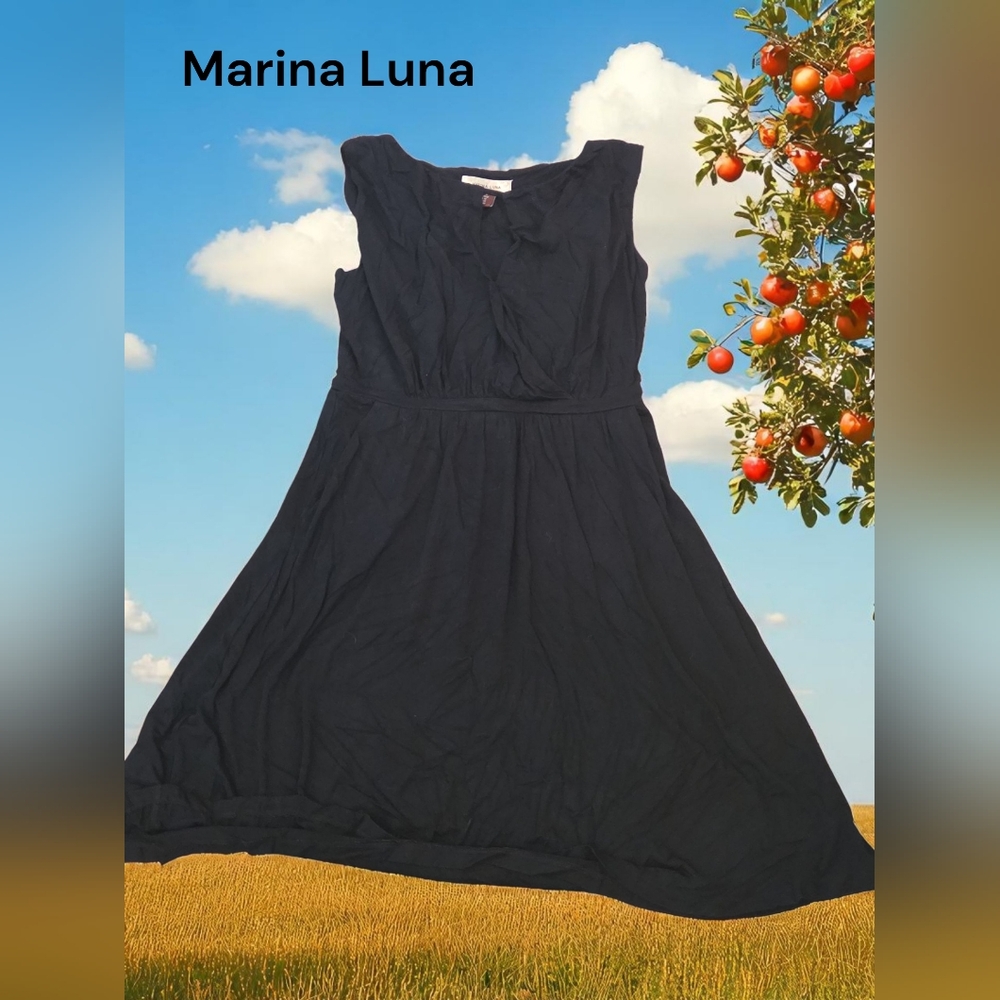 *0608 Marina Luna rayon sleeveless black dress women Medium
